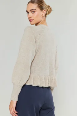 Current Air Knitwear | Sweaters-Ruffled Hem Sweater OATMEAL