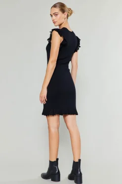 Current Air Knitwear | Mini Dresses-Ruffled Mini Sweater Dress BLACK
