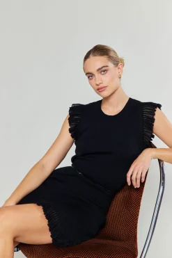 Current Air Knitwear | Mini Dresses-Ruffled Mini Sweater Dress BLACK