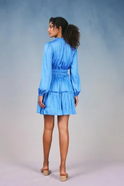 Current Air Mini Dresses-Ruffled Neck Mini Dress AZUREBLUE