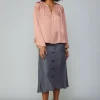 Current Air Long Sleeve Tops-Ruffled Shoulder Blouse DUSTYBLUSH