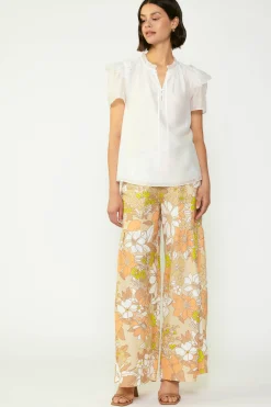 Current Air Short Sleeve Tops-Ruffled Shoulder Blouse WHITE