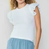 Current Air Knitwear | Sleeveless Tops-Ruffled Shoulder Knit Tank WHITE