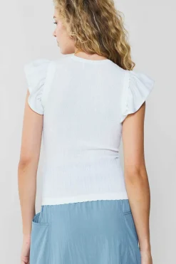 Current Air Knitwear | Sleeveless Tops-Ruffled Shoulder Knit Tank WHITE