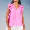 Current Air Sleeveless Tops-Ruffled Shoulder Sleeveless Blouse AZALEA