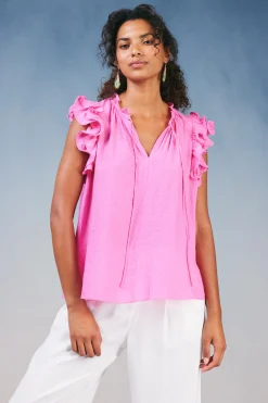 Current Air Sleeveless Tops-Ruffled Shoulder Sleeveless Blouse AZALEA