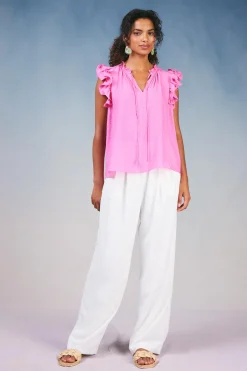 Current Air Sleeveless Tops-Ruffled Shoulder Sleeveless Blouse AZALEA