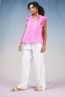 Current Air Sleeveless Tops-Ruffled Shoulder Sleeveless Blouse AZALEA