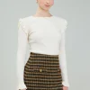 Current Air Knitwear | Long Sleeve Tops-Ruffled Shoulder Top CREAM