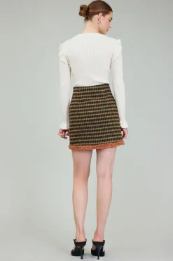 Current Air Knitwear | Long Sleeve Tops-Ruffled Shoulder Top CREAM