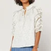 Current Air Long Sleeve Tops-Ruffled Sleeve Jacquard Top IVORY