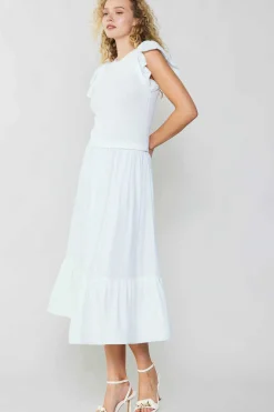 Current Air Knitwear | Midi Dresses-Ruffled Sleeve Sweater Dress WHITE