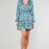 Current Air Mini Dresses-Ruffled Surplice Floral Mini Dress GREEN