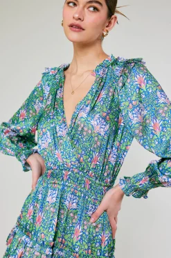 Current Air Mini Dresses-Ruffled Surplice Floral Mini Dress GREEN
