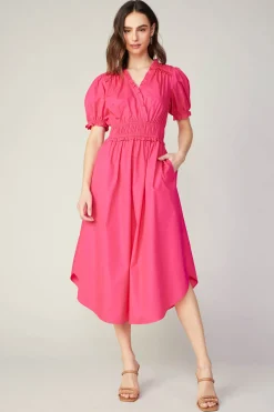 Current Air Midi Dresses-Ruffled Surplice Midi Dress FUCHSIA