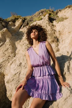 Current Air Mini Dresses-Ruffled Surplice Mini Dress DUSTYLILAC