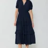Current Air Maxi Dresses-Ruffled Tiered Maxi Dress NAVY