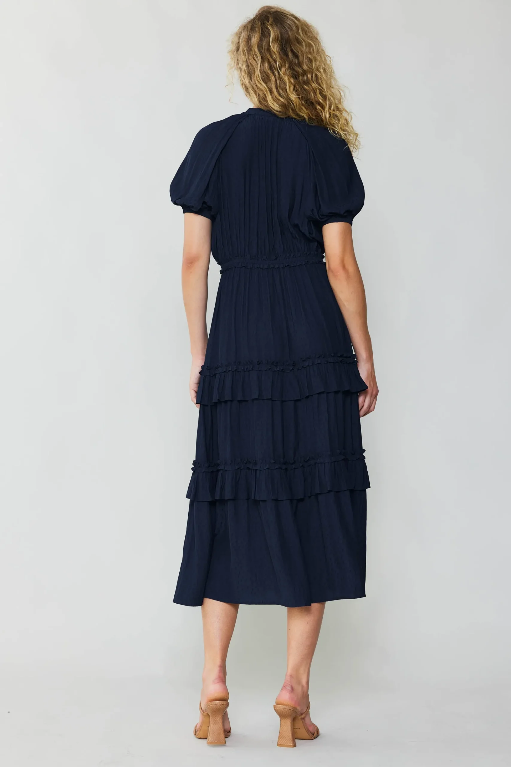 Current Air Maxi Dresses-Ruffled Tiered Maxi Dress NAVY