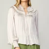 Current Air Long Sleeve Tops-Ruffled Yoke Blouse ECRU
