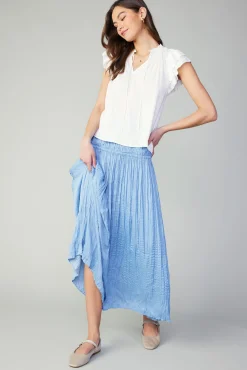 Current Air Short Sleeve Tops-Sadie Tiered Sleeve Floral Blouse OFFWHITEFLORAL