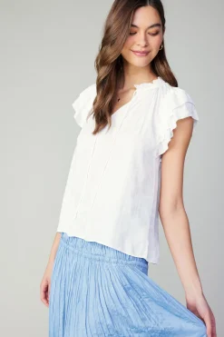 Current Air Short Sleeve Tops-Sadie Tiered Sleeve Floral Blouse OFFWHITEFLORAL