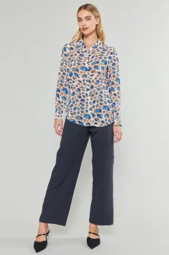 Current Air Long Sleeve Tops-Sapphire Cenote Print Shirt BLUEMLT