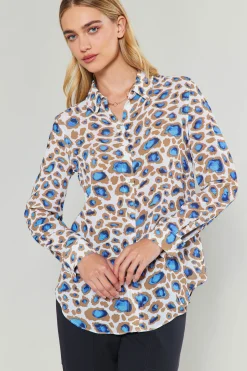 Current Air Long Sleeve Tops-Sapphire Cenote Print Shirt BLUEMLT