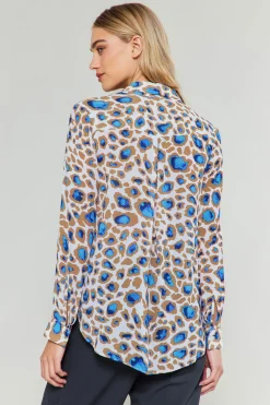 Current Air Long Sleeve Tops-Sapphire Cenote Print Shirt BLUEMLT