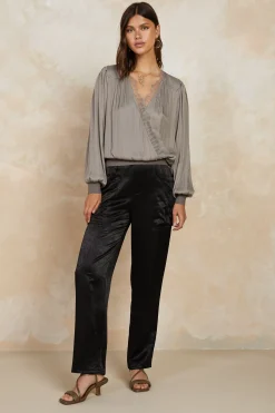Current Air Pants-Satin Straight Leg Pants BLACK