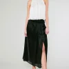 Current Air Skirts-Satin Weave Maxi Skirt BLACK