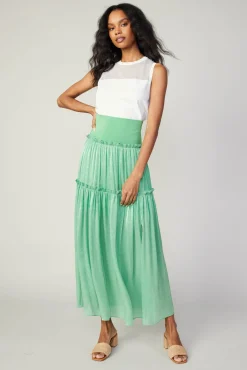 Current Air Skirts-Satin Weave Maxi Skirt COOLGREEN
