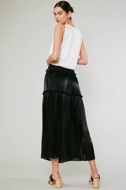 Current Air Skirts-Satin Weave Maxi Skirt BLACK