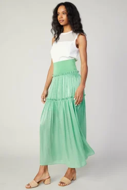 Current Air Skirts-Satin Weave Maxi Skirt COOLGREEN