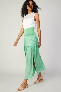 Current Air Skirts-Satin Weave Maxi Skirt COOLGREEN