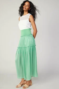 Current Air Skirts-Satin Weave Maxi Skirt COOLGREEN