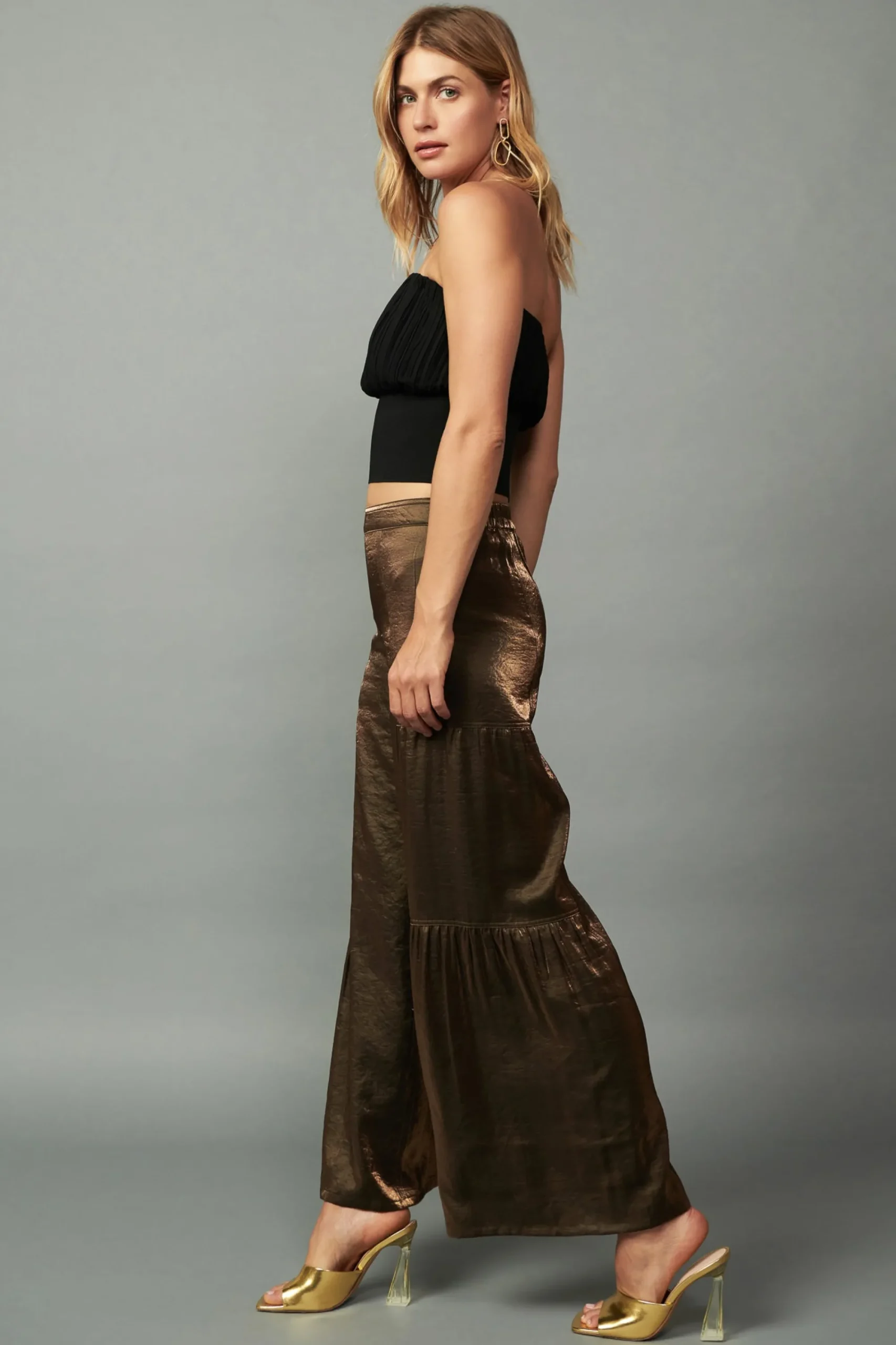 Current Air Pants-Satin Wide Leg Pants OLIVEGOLD