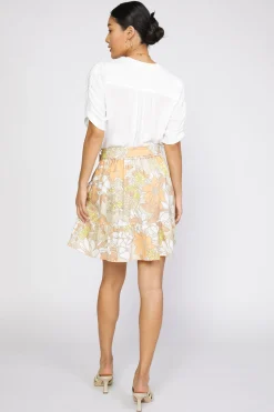 Current Air Skirts-Scallop Edge Floral Skirt SAND