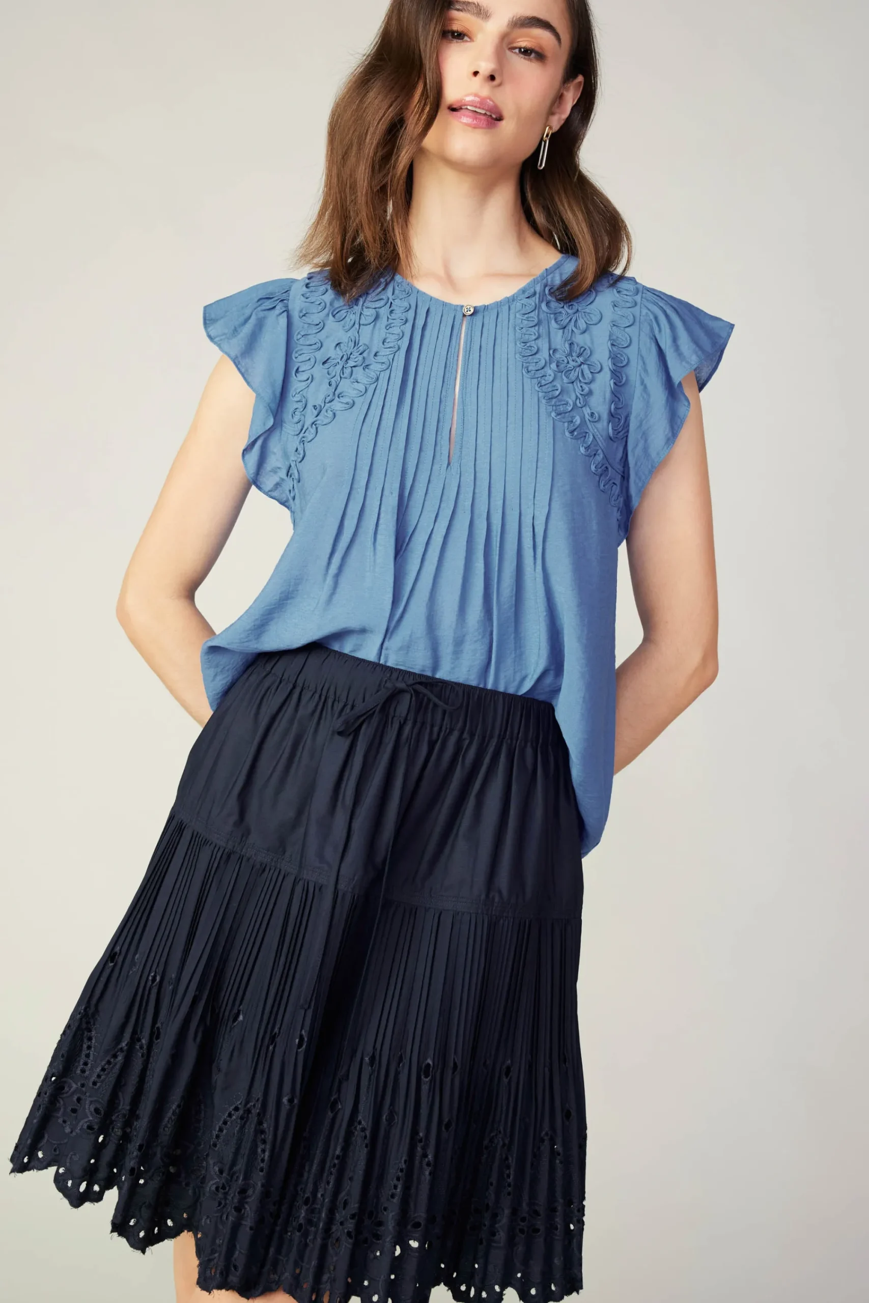 Current Air Skirts-Scallop Eyelet Skirt DARKNAVY