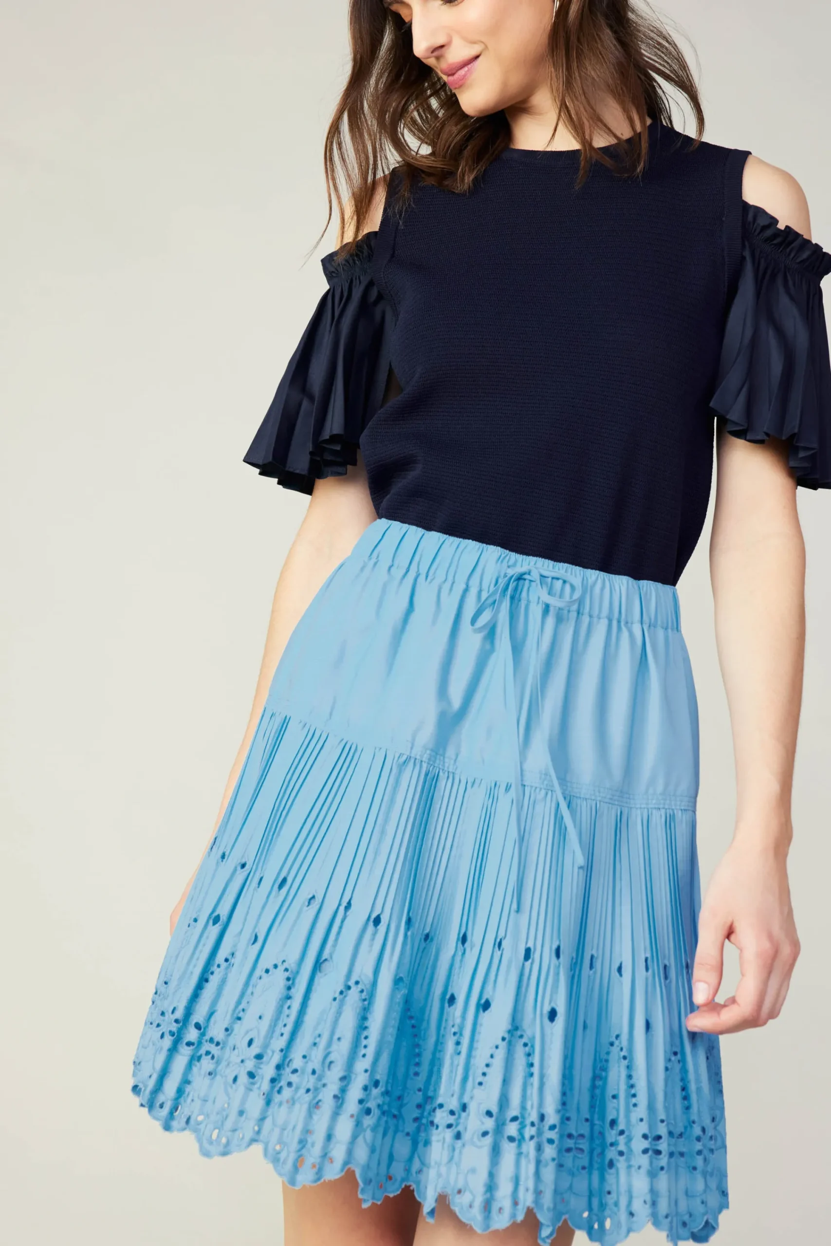 Current Air Skirts-Scallop Eyelet Skirt BABYBLUE