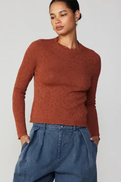 Current Air Long Sleeve Tops | Sweaters-Scalloped Knit Top RUST