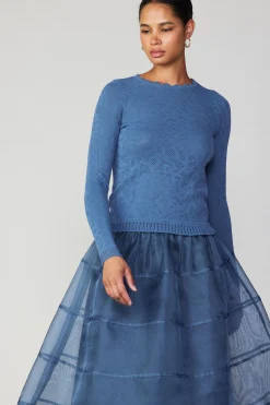 Current Air Long Sleeve Tops | Sweaters-Scalloped Knit Top AEGEANBLUE