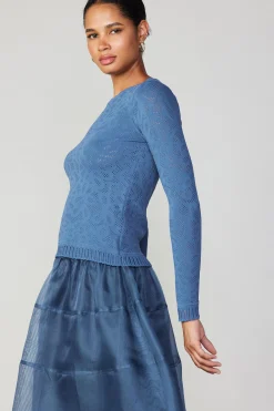 Current Air Long Sleeve Tops | Sweaters-Scalloped Knit Top AEGEANBLUE