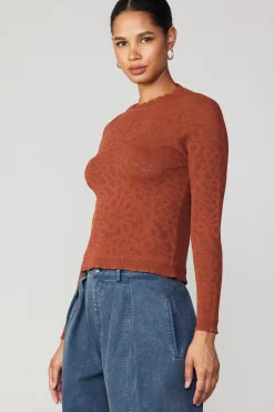 Current Air Long Sleeve Tops | Sweaters-Scalloped Knit Top RUST