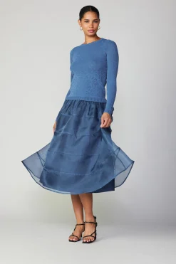 Current Air Long Sleeve Tops | Sweaters-Scalloped Knit Top AEGEANBLUE