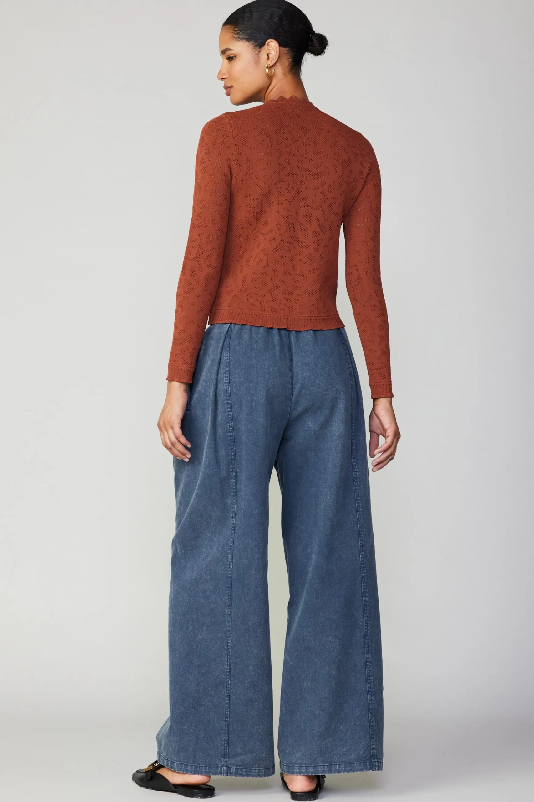 Current Air Long Sleeve Tops | Sweaters-Scalloped Knit Top RUST