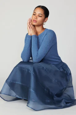 Current Air Long Sleeve Tops | Sweaters-Scalloped Knit Top AEGEANBLUE