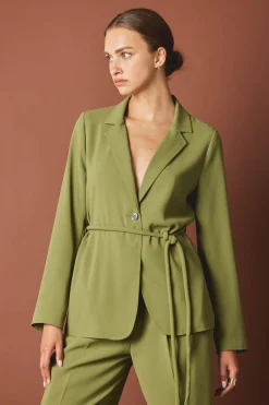 Current Air Coats & Jackets-Self Tie Blazer OLIVE