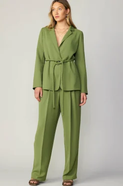 Current Air Coats & Jackets-Self Tie Blazer OLIVE