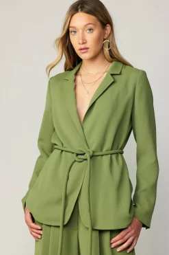 Current Air Coats & Jackets-Self Tie Blazer OLIVE
