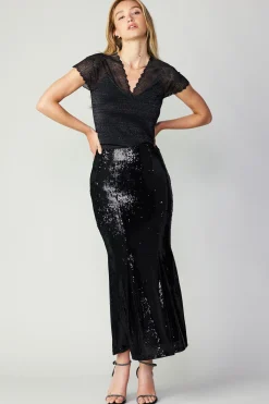 Current Air Skirts-Sequin Flared Skirt BLACK